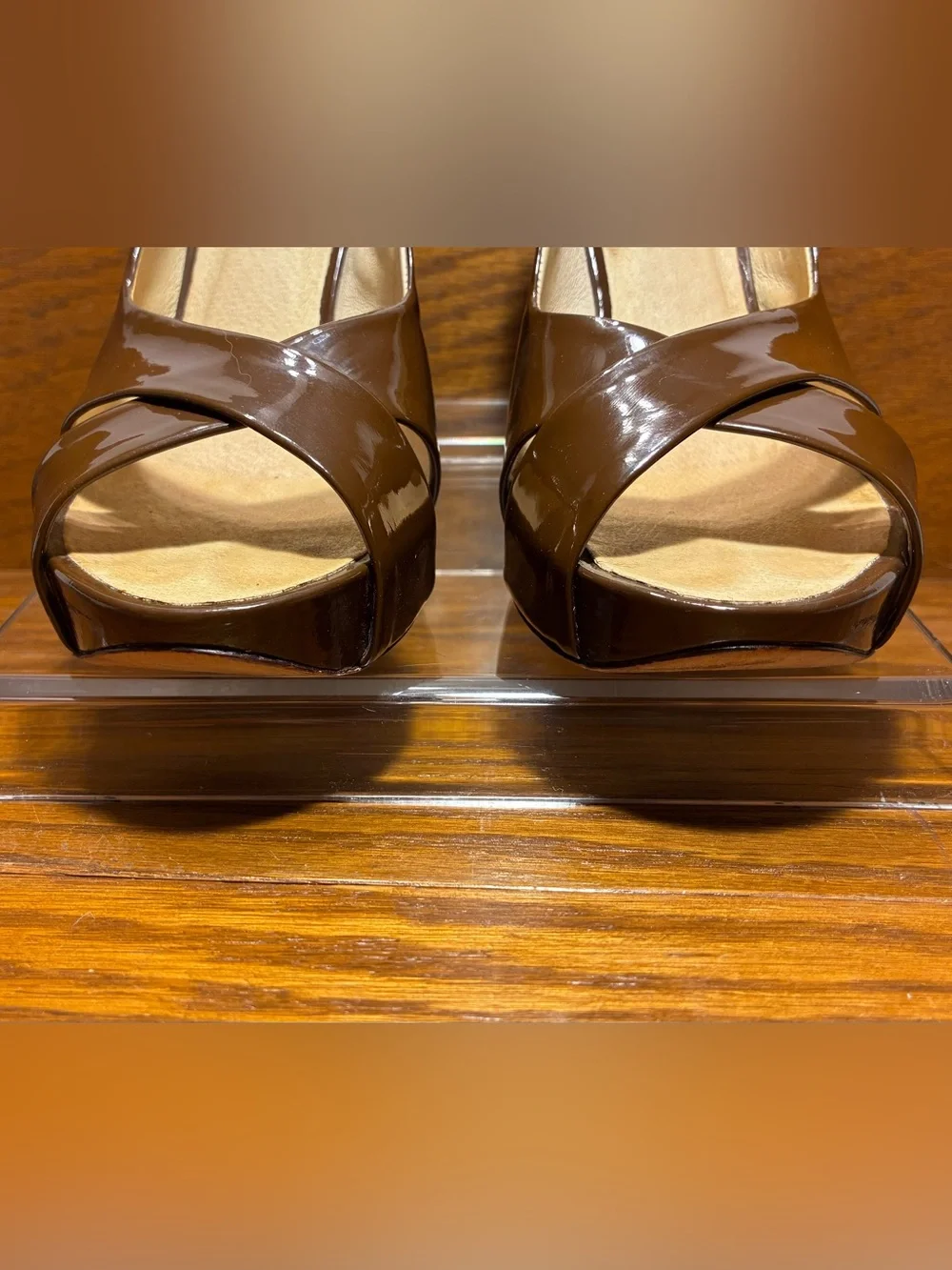 Boutique 58 Retro Slingback Platform Block Heels Brown Patent Size 8